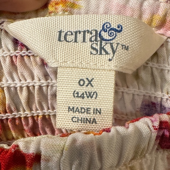 Plus Size Terra & Sky Abstract Smocked Dress 0X 14W NWT New Square Neck Pockets - Picture 4 of 7